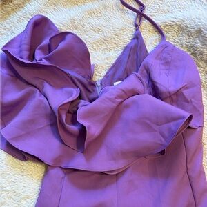 Women's Purple Ruffle Detail Bodysuit- ONE SIDE WITH STRAP, THE OTHER A RUFFLE